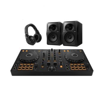 Pioneer DJ DDJ-FLX4, HDJ-X5 Headphones and VM-50 Speakers Complete DJ Equipment Package