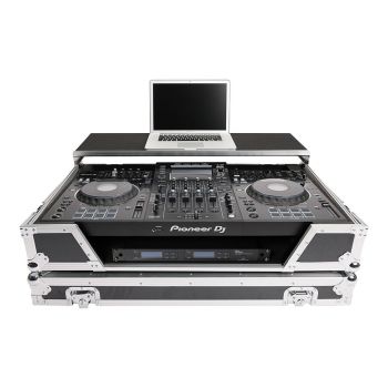 The Magma XDJ-XZ DJ Controller Workstation is made of 9 mm vinyl laminated plywood, robust aluminium profiles, high-quality butterfly locks, and smooth-rolling wheels for easy travel.